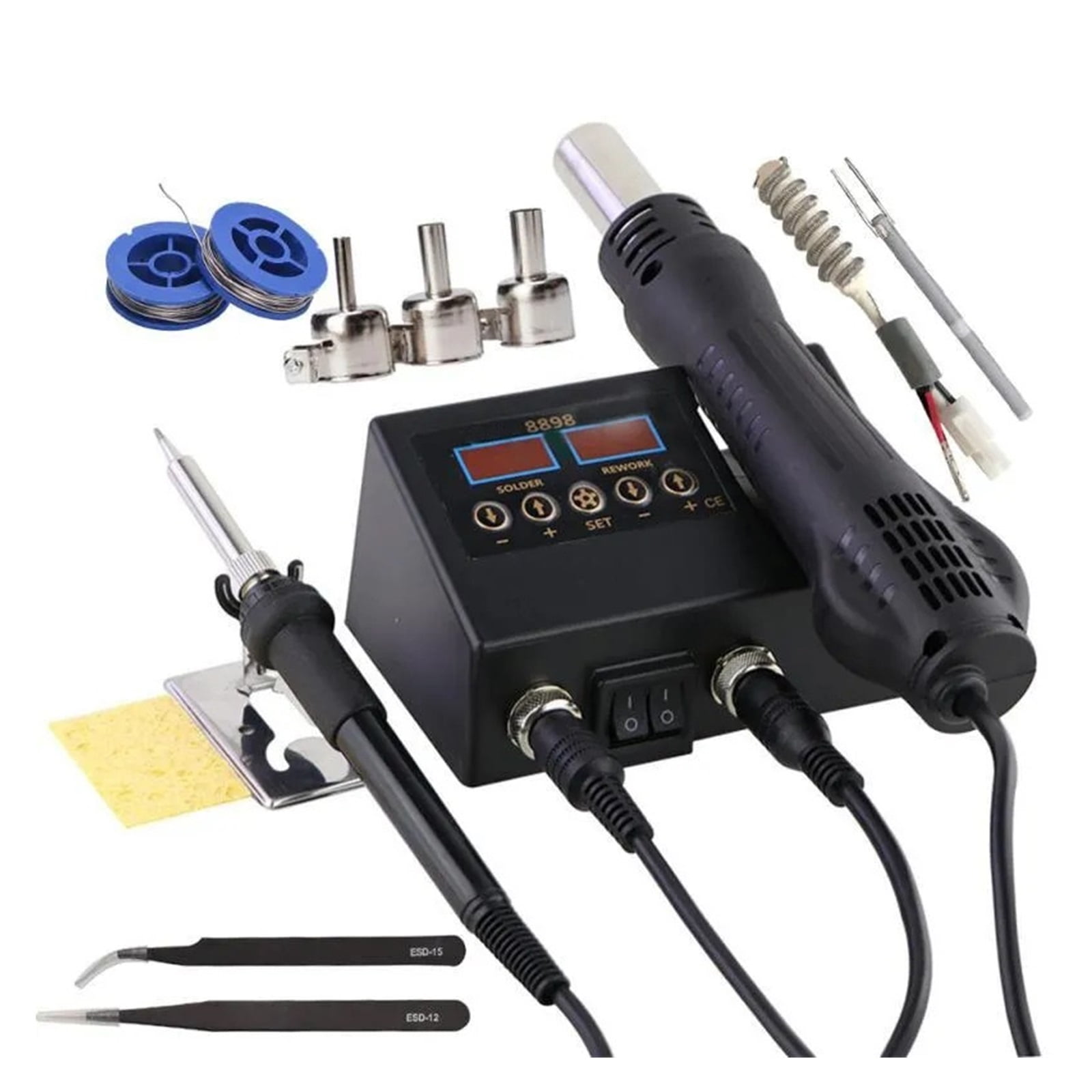 Welding Station Heat Gun Electric Soldering Iron Dual Digital Display Two In One Welding Station Welding Maintenance Tool Combination ,High Temperature Resistant