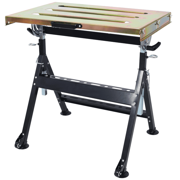 Welding Table 30"x20", 400lbs Load Capacity Steel Welding Workbench Table on Wheels, Folding Work Bench with Three Slot, , Adjustable Angle & Height,