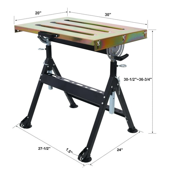 Welding Table 30"x20", 400lbs Load Capacity Steel Welding Workbench Table on Wheels, Folding Work Bench with Three Slot, , Adjustable Angle & Height,
