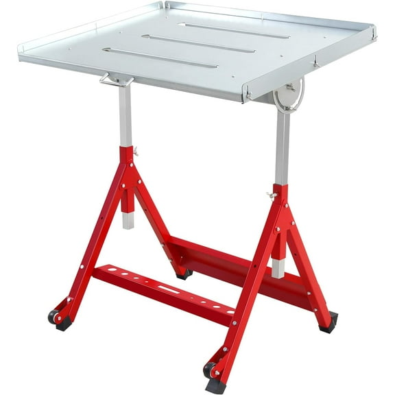 Welding Table, 31'' x 23'' Steel Welding Workbench Table Adjustable Angle and Height, Foldable Work Bench with Wheels and Retractable Edge Guides