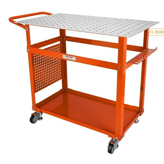 Welding Table 35"x24", 2000LBS Load Capacity Steel Welding Workbench Table on Wheels,Portable Work Bench with Braking Lockable Casters,Tool Tray & Slots,4/5-inch Fixture Holes