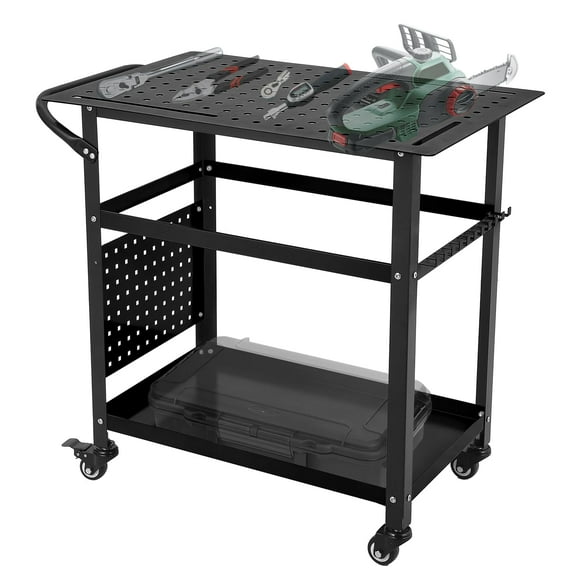 Welding Table 36''x 24", 600lbs Load Capacity, Welding Workbench Table on Wheels, Portable Work Bench with Lockable Casters, 4 Tool Slots, 5/8-inch Fixture Holes