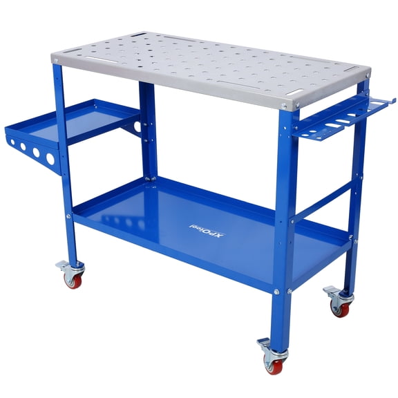 Welding Table 36"x18", 1200lbs Load Capacity Steel Welding Workbench Table on Wheels, Portable Work Bench with Braking Lockable Casters, Tool Slots, 5/8-inch Fixture Holes, Tool Tray,