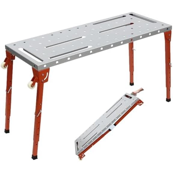 Welding Table, 46x18in Work Bench, 1000lbs Capacity Foldable Steel Work Table, Adjustable 13-21in Height with Fixture Holes & Casters for Welding & Assembly$$Tools & Hardware Other