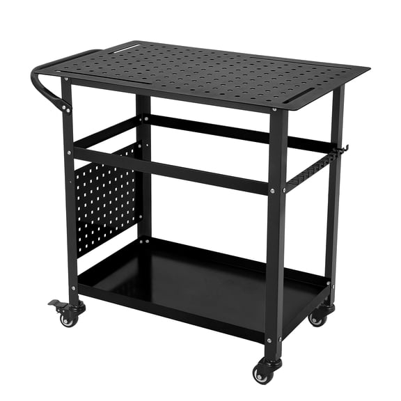 Welding Table with Wheels 36"x24" – Steel Welding Workbench on Wheels, Portable Work Bench with Braking Lockable Casters, 4 Tool Slots, 5/8" Fixture Holes, Tool Tray