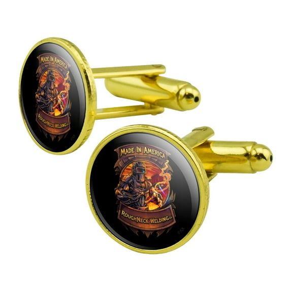 Welding Welder Made In America Round Cufflink Set Gold Color