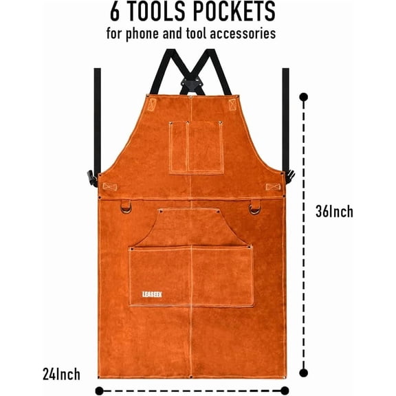 Welding Work Apron - Heat Resistant & Flame Resistant Bib Apron, Flame Retardant Heavy Duty BBQ Apron