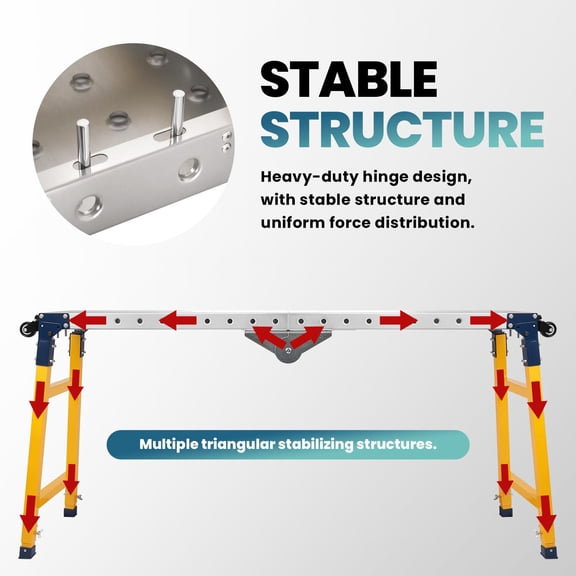 Welding Work Table 651229-48 in, Foldable Steel Work Platform with Adjustable Height Lockable Casters, 1100 lbs Heavy Duty Scaffold for Workshop Garage Jobsite
