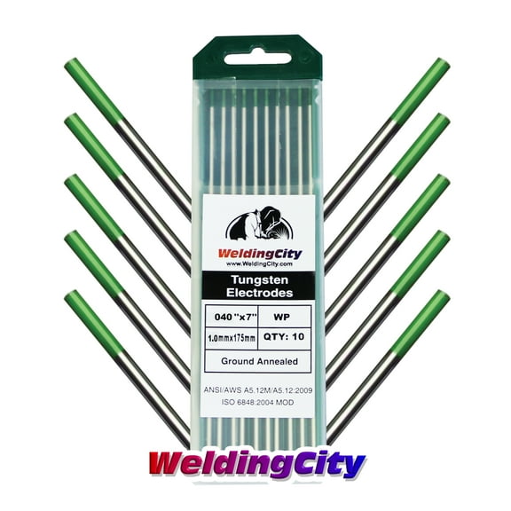 WeldingCity 10 TIG Welding Tungsten Electrodes Pure (Green) 0.040"x7" (10Pk Box)