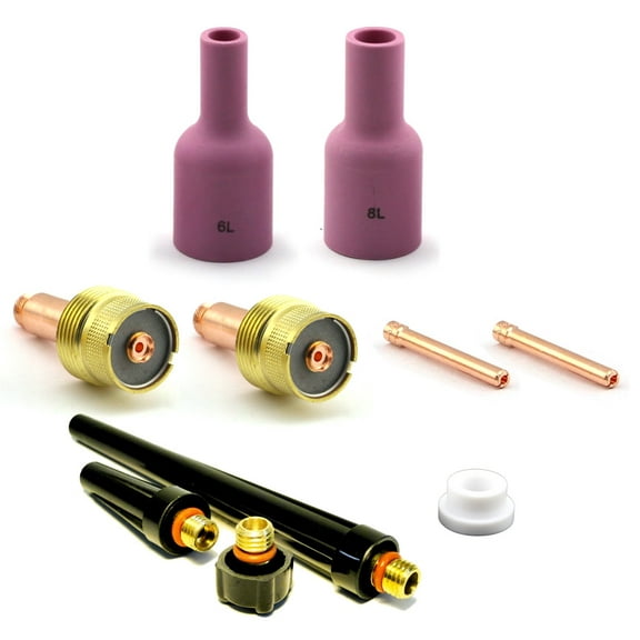 WeldingCity 10-pcs TIG Welding Torch Accessory Kit (1/16) Collet-LARGE Gas Lens-Ceramic Cup (Long)-Gasket-Back Cap for Torch 17, 18 and 26 Weldcraft Miller Lincoln Hobart ESAB AHP (T17A)