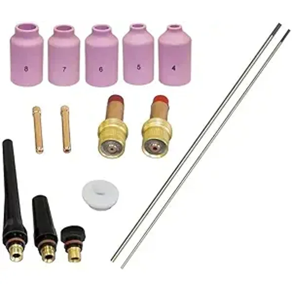 WeldingCity 15-pcs TIG Welding Torch Accessory Kit (1/16-3/32) Collet-Gas Lens-Ceramic Cup-Gasket-Back Cap with 2% Ceriated (Gray) Tungsten Electrodes for Torch 17, 18 and 26 (T53C)