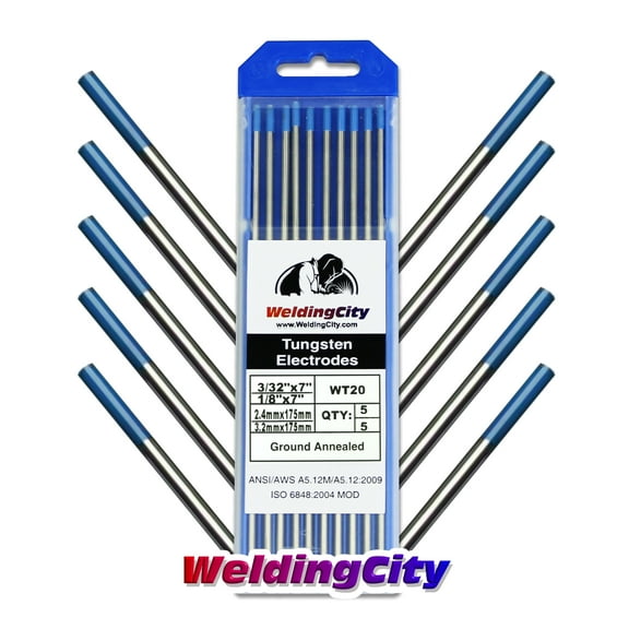 WeldingCity 2% Lanthanated (Blue) Tungsten TIG Welding Electrodes Assorted Size 3/32" (5) and 1/8" (5)