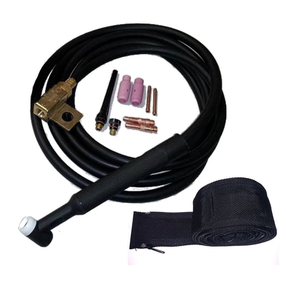 WeldingCity 200-amp WP-26FV-12R (Flexible Head w/ Gas Valve) Air-cooled TIG Welding Torch Complete Package with 12.5-ft Power Cable Hose and Adapter 45V62