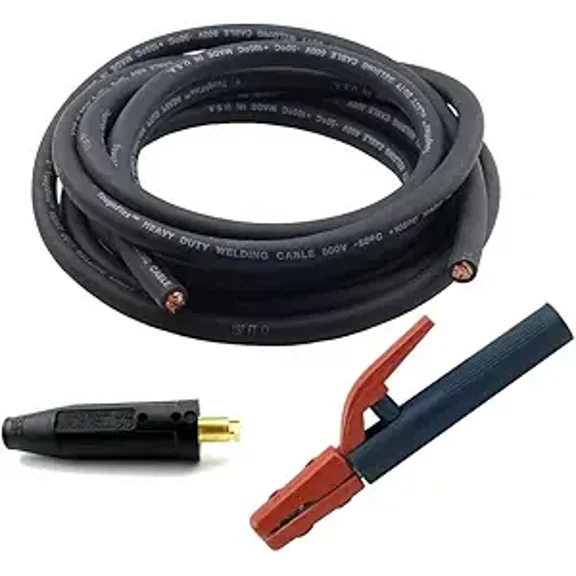 WeldingCity 25-ft 1/0-AWG USA-made Heavy Duty Welding Cable with Stick Electrode Holder Stinger and Tweco/Lenco-type Twistlock Connector Plug for Welder Whip Lead