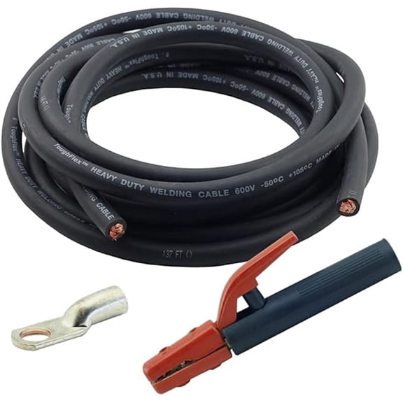 WeldingCity 25-ft 2-AWG USA-made Heavy Duty Welding Cable with Stick Electrode Holder Stinger and Terminal Lug for Welder Whip Lead