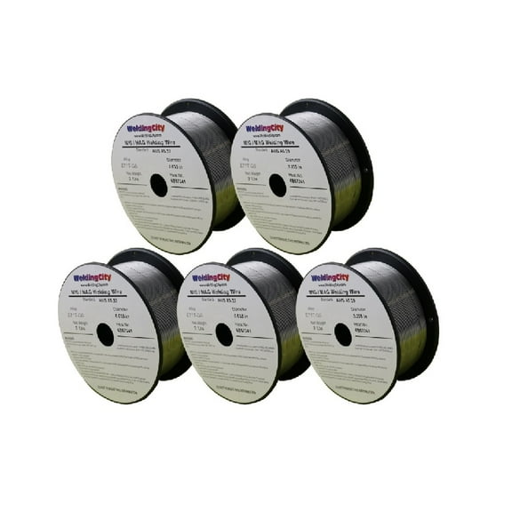 WeldingCity 5 Rolls E71T-GS Gasless Flux-Cored Mild Steel MIG Welding Wire 0.035" (0.9mm) 2-lb Spool | Pack of 5 Rolls