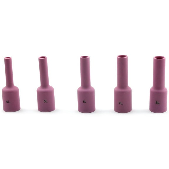 WeldingCity 5-pk Assorted Long Ceramic Cup 54N14L-54N15L-54N16L-54N17L-54N18L (#4-#8) for TIG Welding Torch 17, 18 & 26