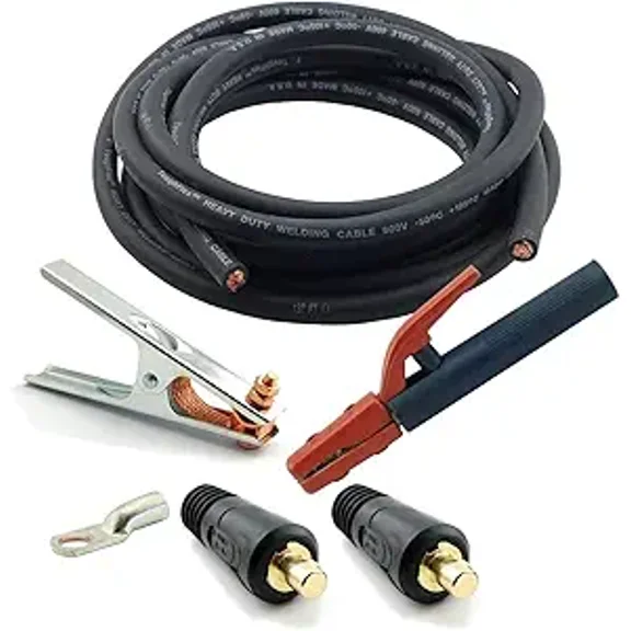 WeldingCity 50-ft 2-AWG USA-made Heavy Duty Welding Cable with Work Clamp, Stick Electrode Holder Stinger and Dinse Connector Plug for Welder Whip Lead