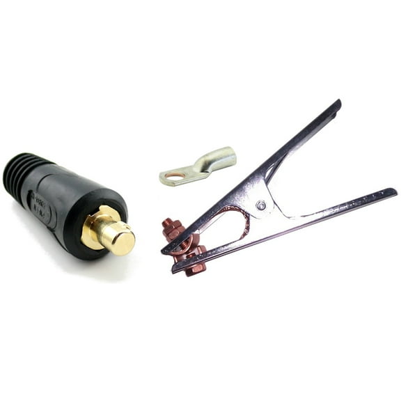 WeldingCity Dinse-type Twist-lock Connector Plug and Ground Work Clamp for Welding Cable Set in Welder Whip Lead