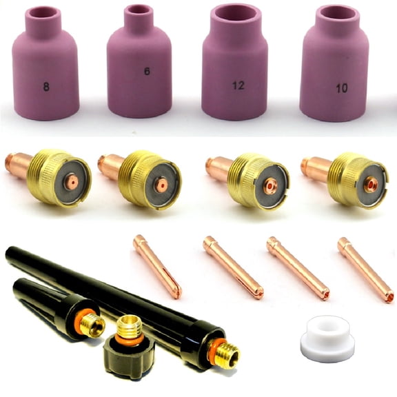 WeldingCity TIG Welding Torch Accessory Kit (.040-1/16-3/32-1/8) Collet-LARGE Gas Lens-Ceramic Cup-Gasket-Back Cap for Torch 17, 18 and 26 Weldcraft Miller Lincoln Hobart ESAB AHP (T7)