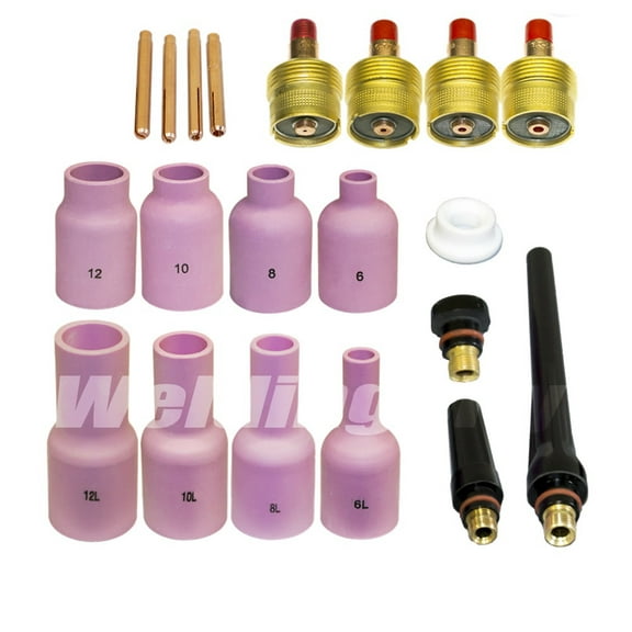 WeldingCity TIG Welding Torch Accessory Kit (.040-1/16-3/32-1/8) Collet-Large Gas Lens-Ceramic Cup (Reg & Long)-Gasket-Back Cap for Torch 9, 20, 25 Lincoln Miller Hobart ESAB Weldcraft CK (T33B)