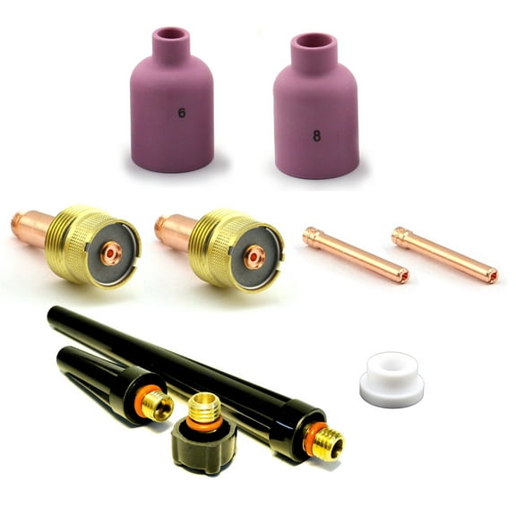 WeldingCity TIG Welding Torch Accessory Kit (3/32) Collet-LARGE Gas Lens-Ceramic Cup-Gasket-Back Cap for Torch 17, 18 and 26 Weldcraft Miller Lincoln Hobart ESAB AHP (T18)