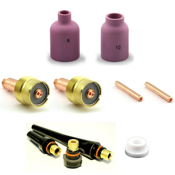 WeldingCity TIG Welding Torch Accessory Kit Large Gas Lens Setup 3/32 Collet-Large Gas Lens-Cup-Gasket-Back Cap for Torch 9, 20 and 25 Series Lincoln Miller Hobart ESAB Weldcraft CK AHP (T44)