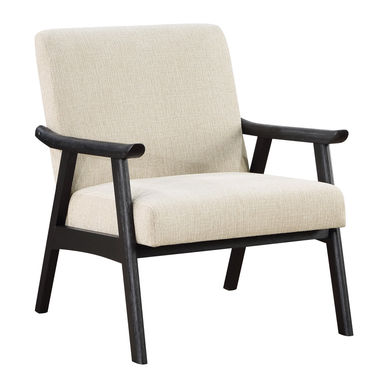 Mid-Century Modern Linen Accent Chair with Black Wood Frame