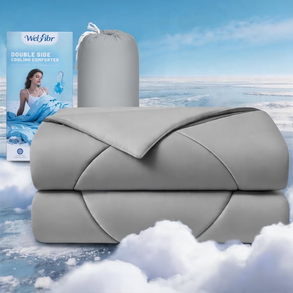 Welfibr Cooling Comforter, Q-Max >0.48, Silky Soft Nylon Spandex, Gray, Twin Size, 60"x90"