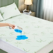 Welfibr Twin Size 100% Waterproof Mattress Protector Rayon from Bamboo, Soft Breathable Bed Cover, Noiseless Fitted Sheet with 6"-18" Deep Pocket, Green, for Ho