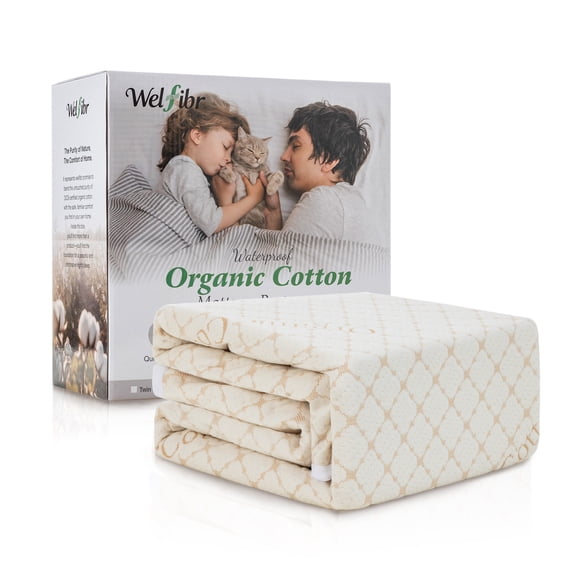 Welfibr Waterproof Mattress Protectors Blended with Organic Cotton - Fitted, Soft, Noiseless, Breathable, Deep Pocket, Twin