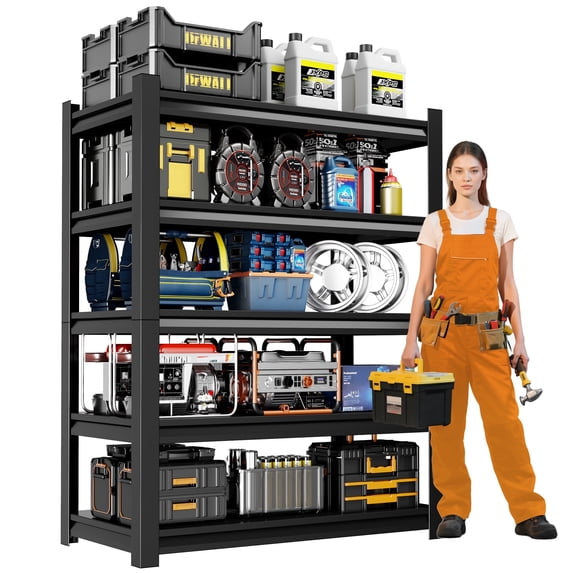 Welfiya 5-Tier Garage Shelving,24"W Storage Shelves,2500LBS Heavy Duty Shelving, Adjustable Metal Shelving Units for Storage Rack for Shed Warehouse Basement, Black,24"W x 16"D x 63"H