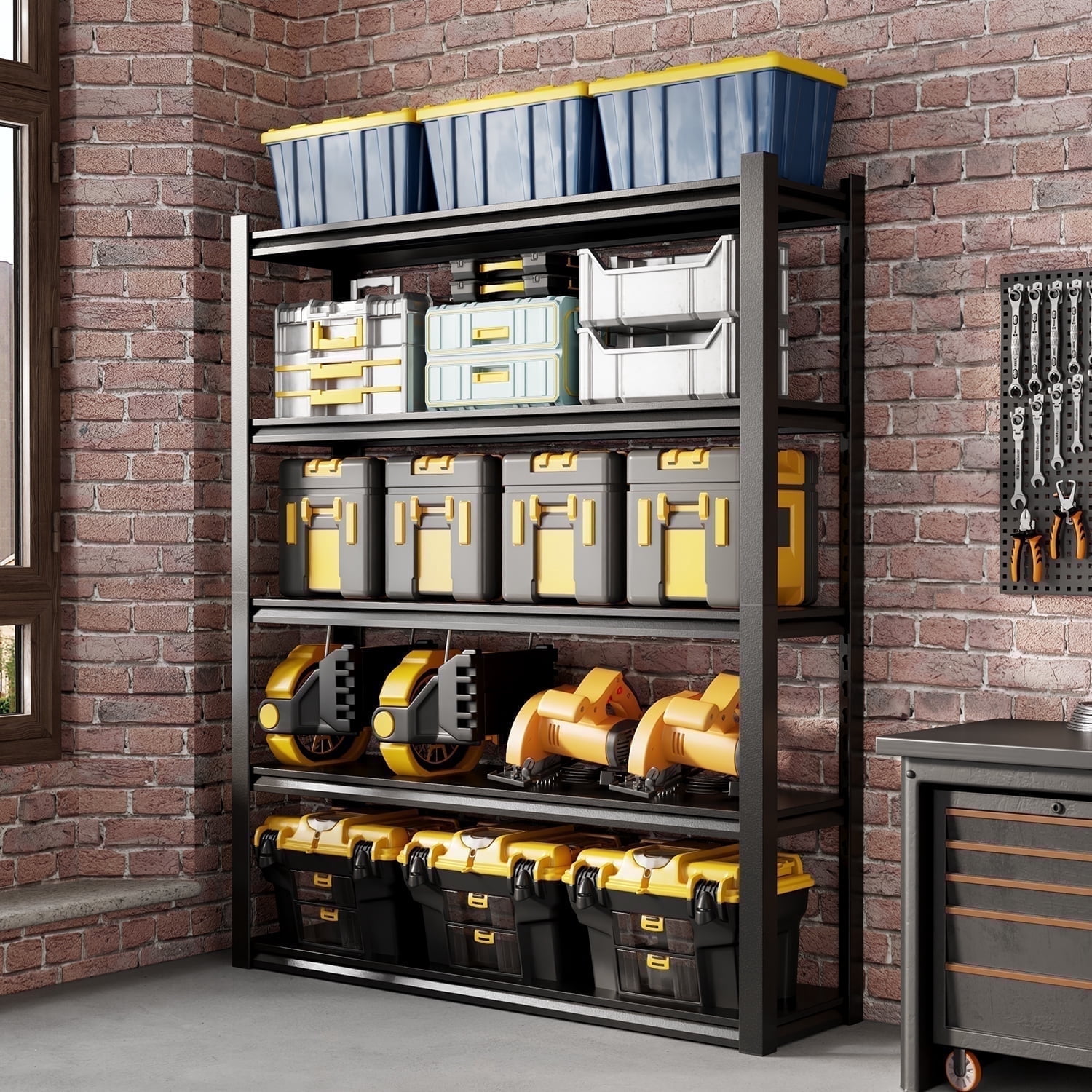 Welfiya 5-Tier Garage Shelving,39"W Storage Shelves,2500LBS Heavy Duty Shelving, Adjustable Metal Shelving Units for Storage Rack for Shed Warehouse Basement, Black,39"W x 18"D x 72"H