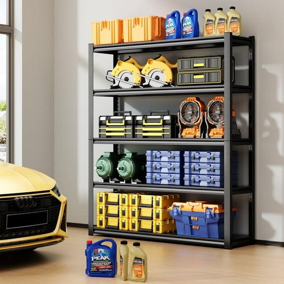 Welfiya 5-Tier Garage Shelving,48"W Storage Shelves,3000LBS Heavy Duty Shelving, Adjustable Metal Shelving Units for Storage Rack for Shed Warehouse Basement, Black,48"W x 20"D x 72"H