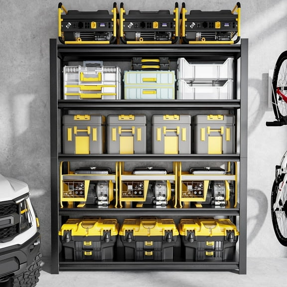 Welfiya 5-Tier Garage Shelving,48"W Storage Shelves,3000LBS Heavy Duty Shelving, Adjustable Metal Shelving Units for Storage Rack for Shed Warehouse Basement, Black