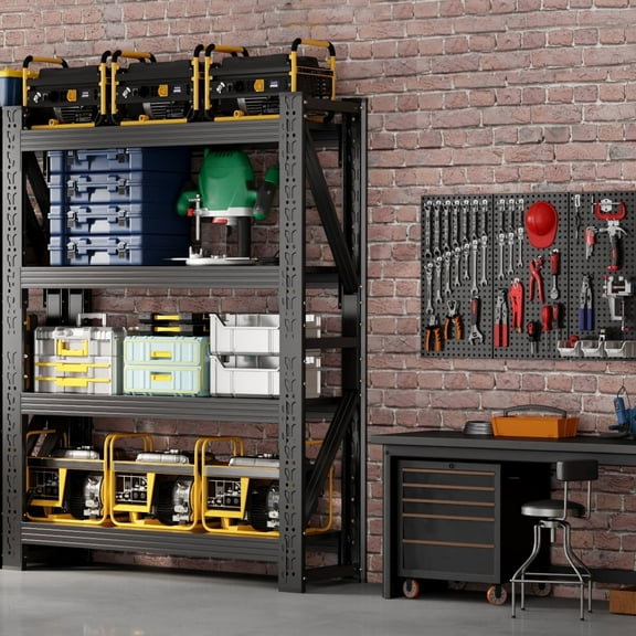 Welfiya 42"W Garage Shelving,4-Tier Heavy Duty Storage Shelves Unit with Adjustable Metal Shelf for Warehouse,Basement,Workshop,3400LBS,42"W x 20"D x 79"H,Black