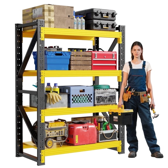 Welfiya 47"Wide Garage Shelving Unit,3500LBS Heavy Duty Storage Shelves,4-Tier Metal Industrial Shelving,Adjustable Standing Shelf for Warehouse,Basement,Workshop,47.2"W x 23.6"D x 78.7"H,Black&Yello