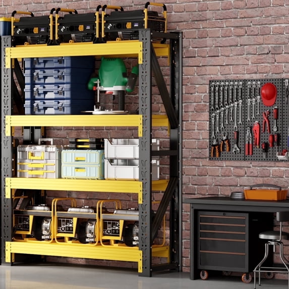 Welfiya 48"W Garage Shelving,4-Tier Heavy Duty Storage Shelves Unit with Adjustable Metal Shelf for Warehouse,Basement,Workshop,4000LBS,48"W x 20"D x 79"H,Black&Yellow