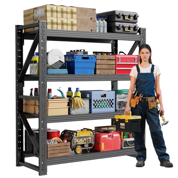 Welfiya 59"Wide Garage Shelving Unit,3500LBS Heavy Duty Storage Shelves,4-Tier Metal Industrial Shelving,Adjustable Standing Shelf for Warehouse,Basement,Workshop,59.1"W x 23.6"D x 78.7"H,Black