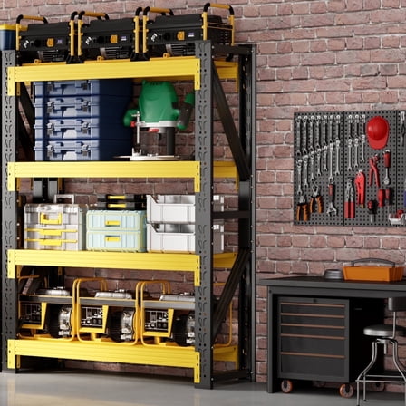 Welfiya 48"W Garage Shelving,4-Tier Heavy Duty Storage Shelves Unit with Adjustable Metal Shelf for Warehouse,Basement,Workshop,4000LBS,48"W x 20"D x 79"H,Black&Yellow