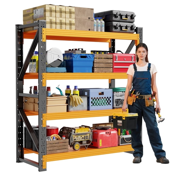 Welfiya Garage Shelving,Heavy Duty Storage Rack,4 Tiers Metal Storage Rack Shelf, Adjustable Shelving Unit for Garage,Kitchen,Warehouse,Basement (Black&Orange, 59.1"W x 23.6"D x 78.7"H)