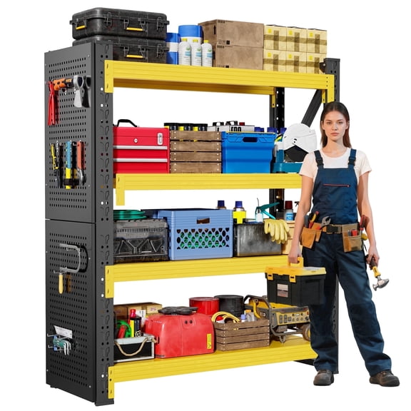 Welfiya Garage Shelving,Heavy Duty Storage Rack,4 Tiers Metal Storage Rack Shelf, Adjustable Shelving Unit for Garage,Kitchen,Warehouse,Basement (Black-Yellow, 59" W x 23.6" D x 78.7" H)