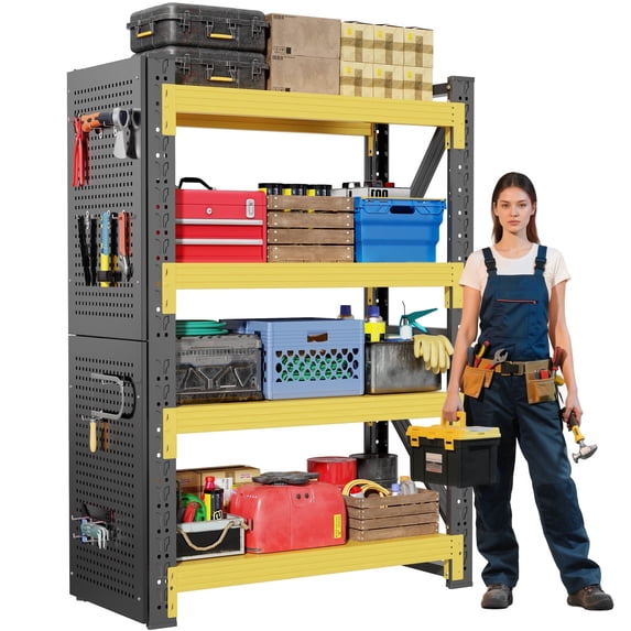 Welfiya Garage Shelving,Heavy Duty Storage Rack,4 Tiers Metal Storage Rack Shelf, Adjustable Shelving Unit for Garage,Kitchen,Warehouse,Basement (Black-Yellow, 47.2" W x 23.6" D x 78.7" H)