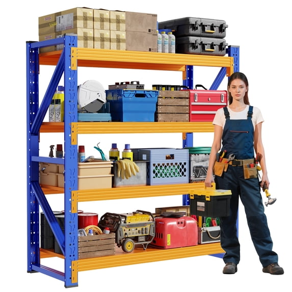 Welfiya Garage Shelving,Heavy Duty Storage Rack,4 Tiers Metal Storage Rack Shelf, Adjustable Shelving Unit for Garage,Kitchen,Warehouse,Basement (Blue&Orange, 47.2"W x 23.6"D x 78.7"H)