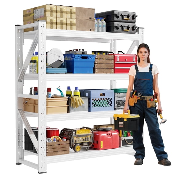 Welfiya Garage Shelving,Heavy Duty Storage Rack,4 Tiers Metal Storage Rack Shelf, Adjustable Shelving Unit for Garage,Kitchen,Warehouse,Basement (White, 59.1" W x 23.6" D x 78.7" H)