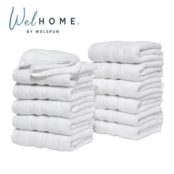 Welhome 12 Pack 100% Cotton Multipurpose Commercial Wholesale Hand Towels Set, White, 580 GSM, Bulk Towels, Soft, Durable & Absorbent Bathroom Towels