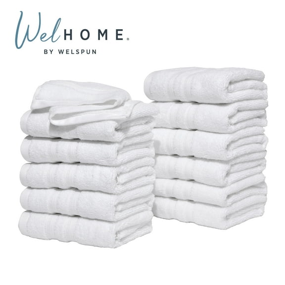 Welhome 12 Pack 100% Cotton Multipurpose Commercial Wholesale Hand Towels Set, White, 580 GSM, Bulk Towels, Soft, Durable & Absorbent Bathroom Towels