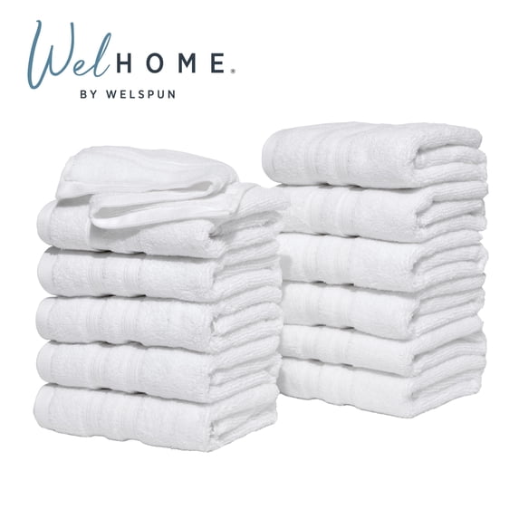 Welhome 12 Pack 100% Cotton Multipurpose Commercial Wholesale Hand Towels Set, White, 580 GSM, Bulk Towels, Soft, Durable & Absorbent Bathroom Towels