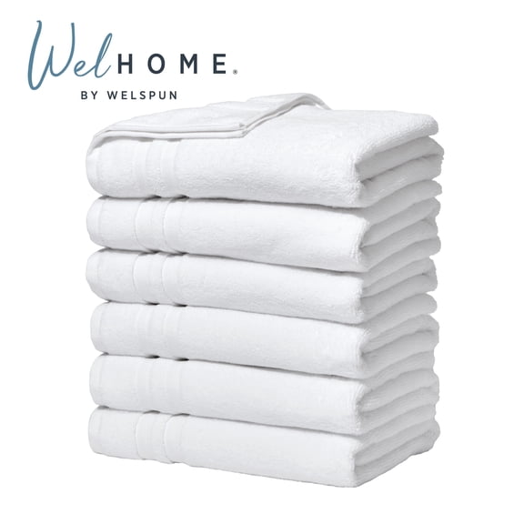 Welhome 6 Pack 100% Cotton Multipurpose Commercial Wholesale Oversized Bath Towels Set, White, 580 GSM, Bulk Towels, Soft, Durable & Absorbent Bathroom Towels