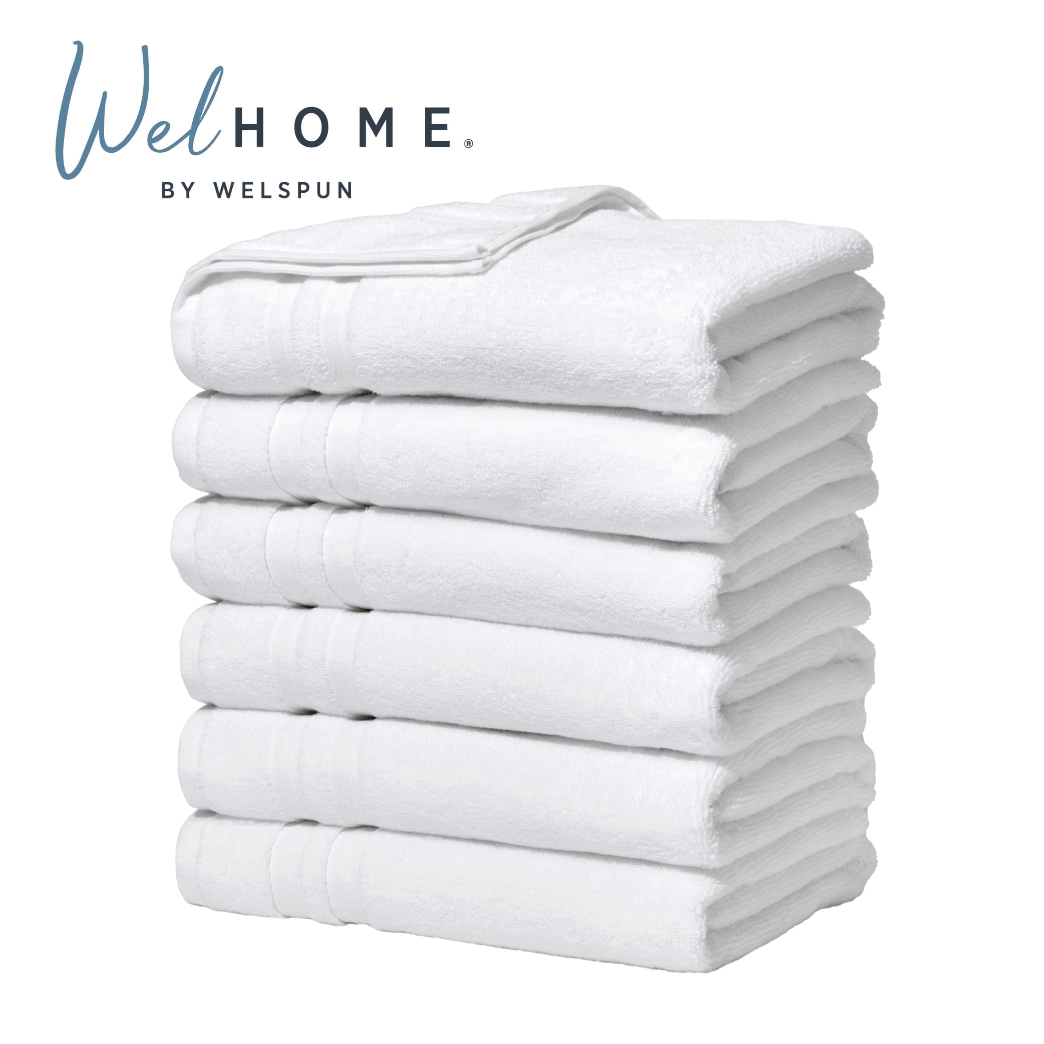 Welhome 6 Pack 100% Cotton Multipurpose Commercial Wholesale Oversized Bath Towels Set, White, 580 GSM, Bulk Towels, Soft, Durable & Absorbent Bathroom Towels